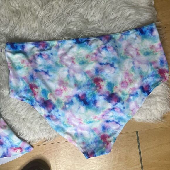 Watercolor ruffled two-piece tank and bikini set swimsuit size XL - Picture 9 of 13